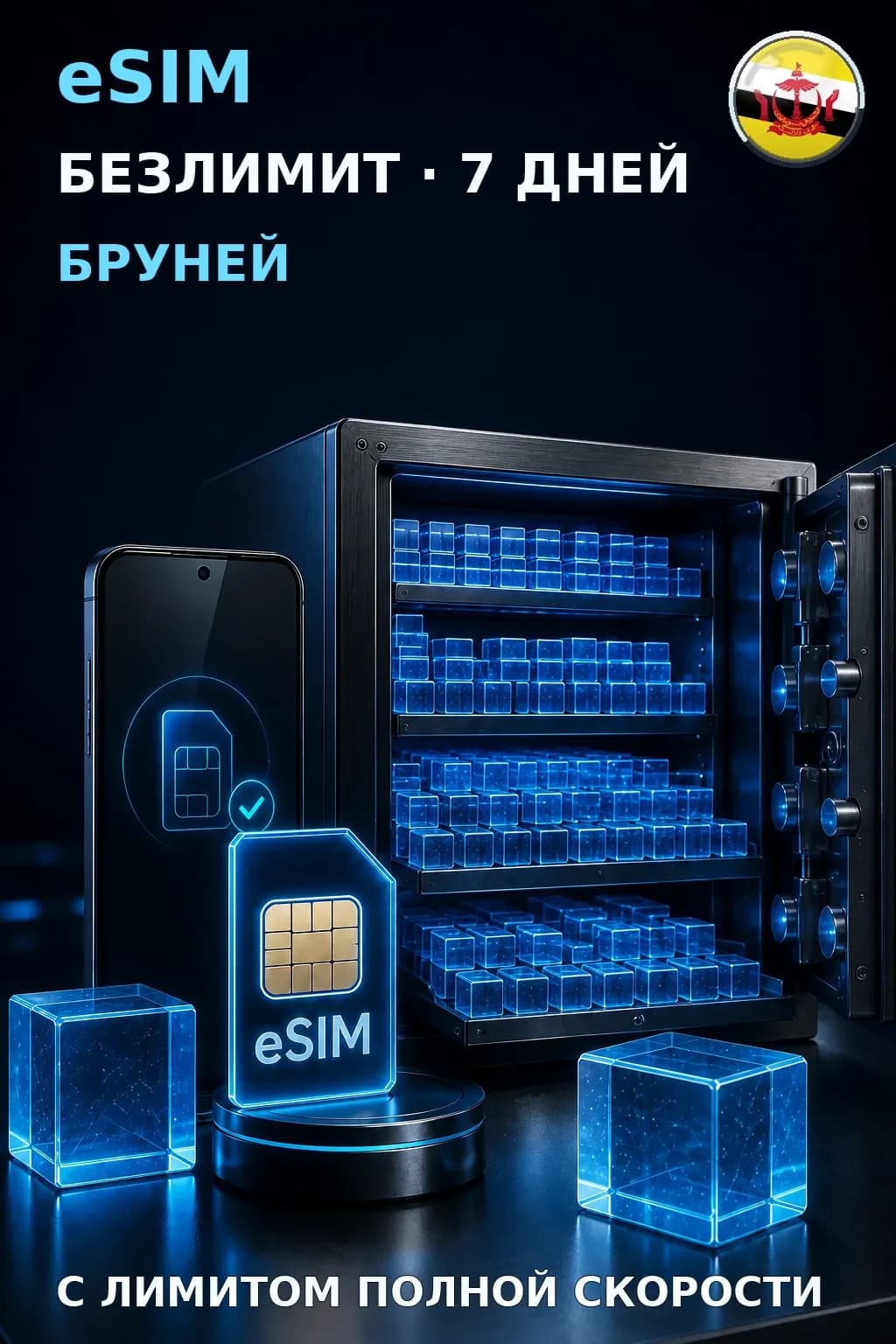 eSIM Бруней — БЕЗЛИМИТ, 7 дней — интернет