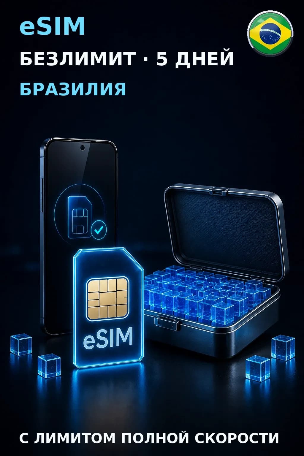 eSIM Бразилия — БЕЗЛИМИТ, 5 дней — интернет