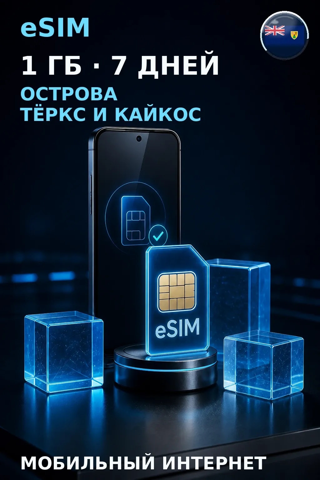 eSIM Острова Тёркс и Кайкос — 1 ГБ, 7 дней — интернет
