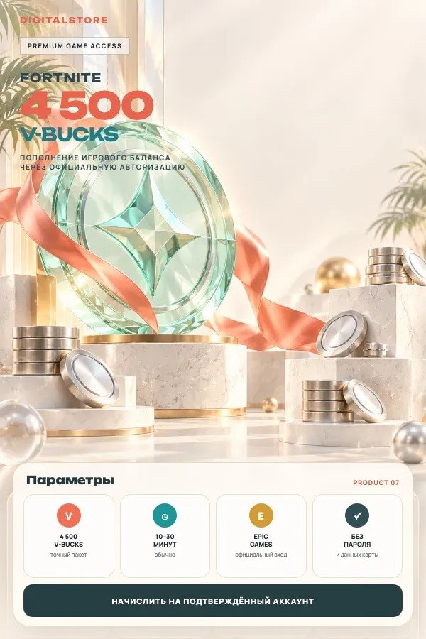 Быстрое начисление 4 500 V-Bucks через Epic