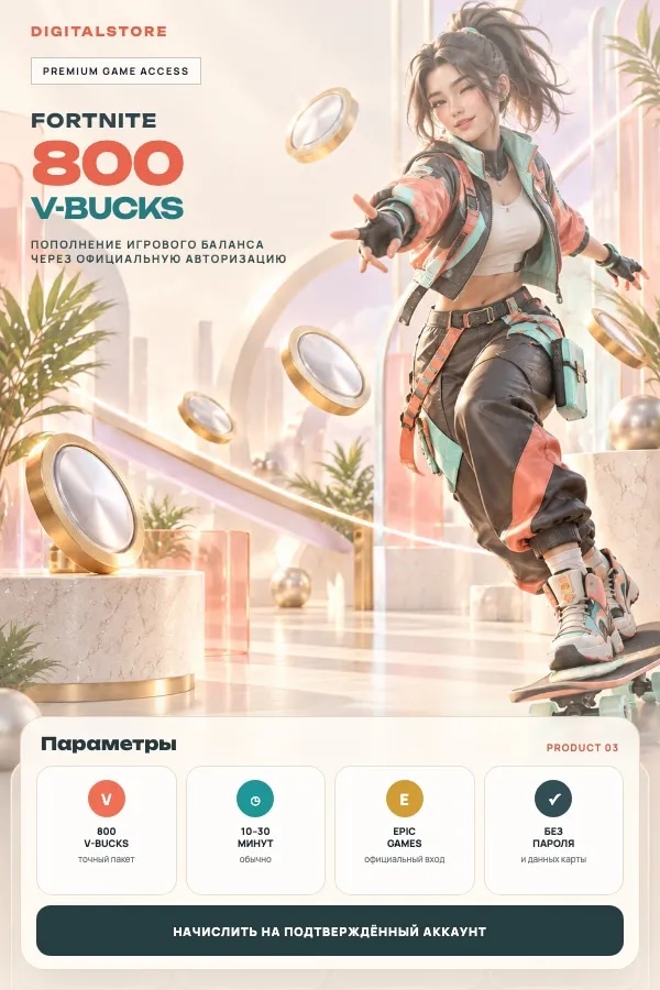 800 V-Bucks для Fortnite — пополнение аккаунта
