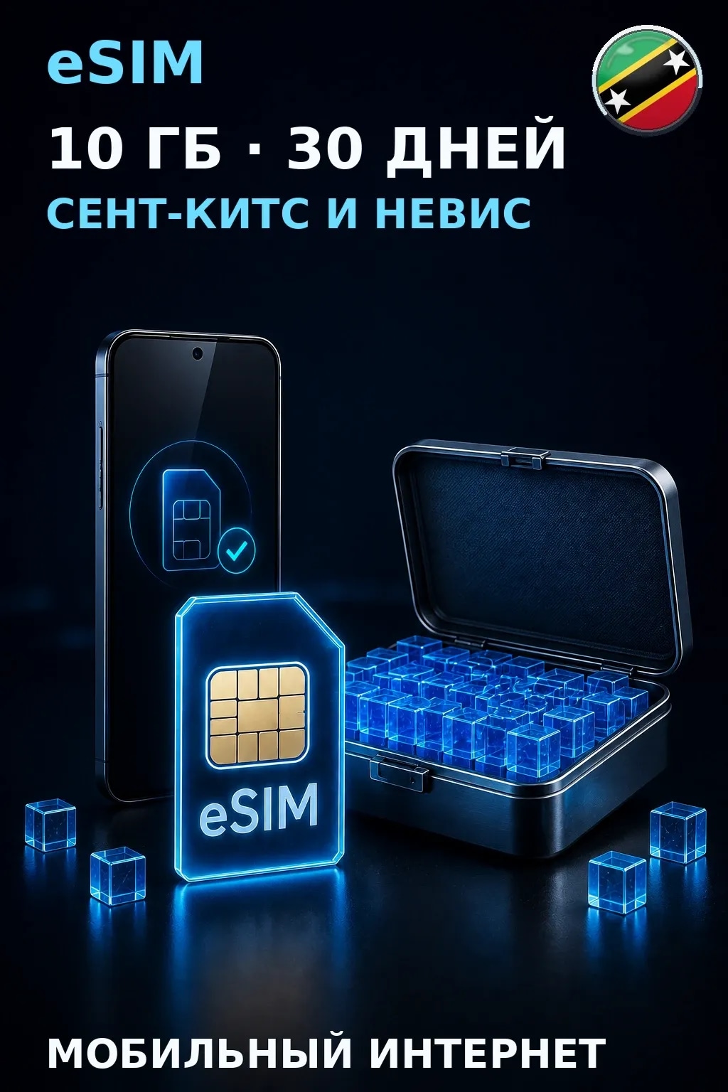 eSIM Сент-Китс и Невис — 10 ГБ, 30 дней — интернет