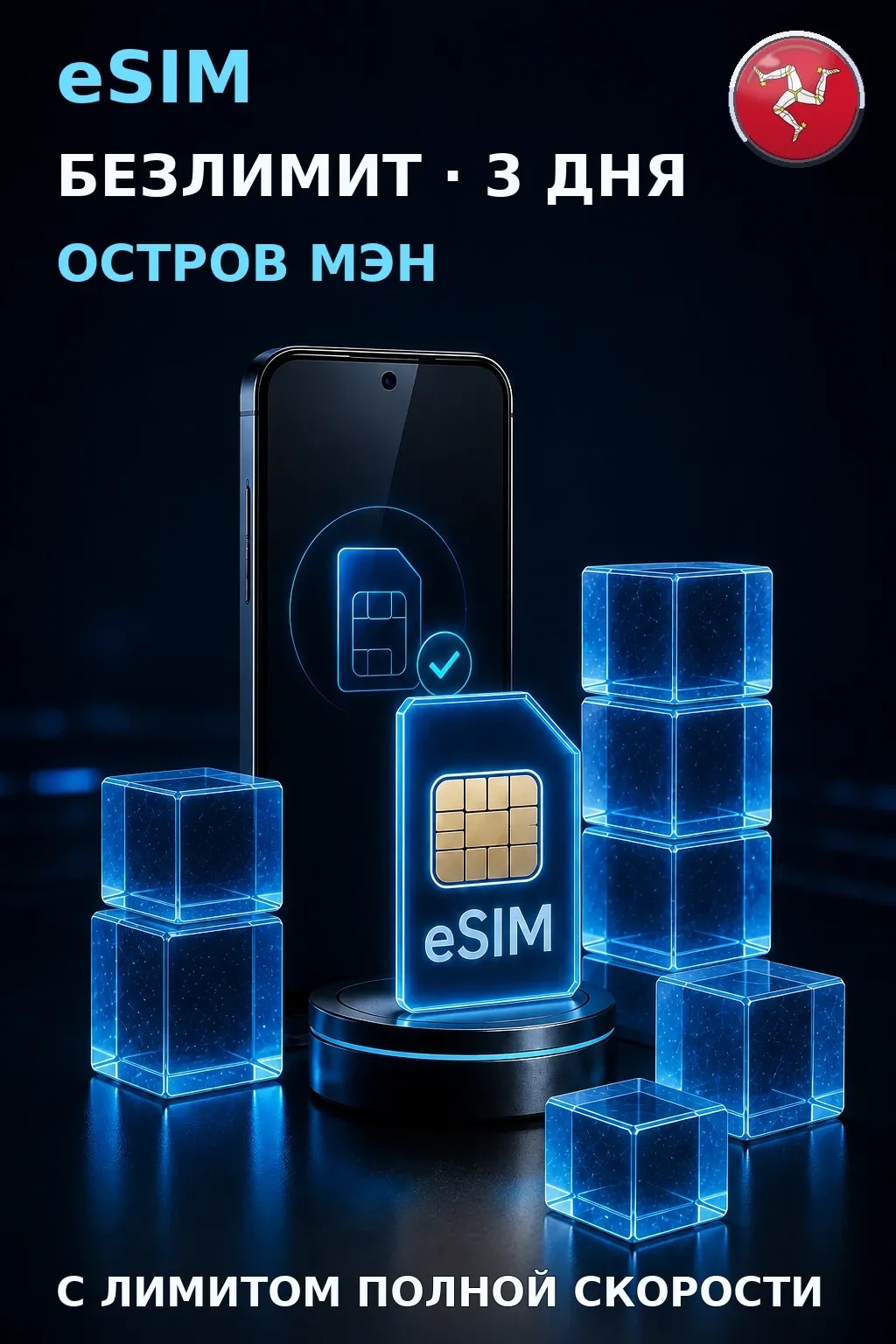 eSIM Остров Мэн — БЕЗЛИМИТ, 3 дня — интернет