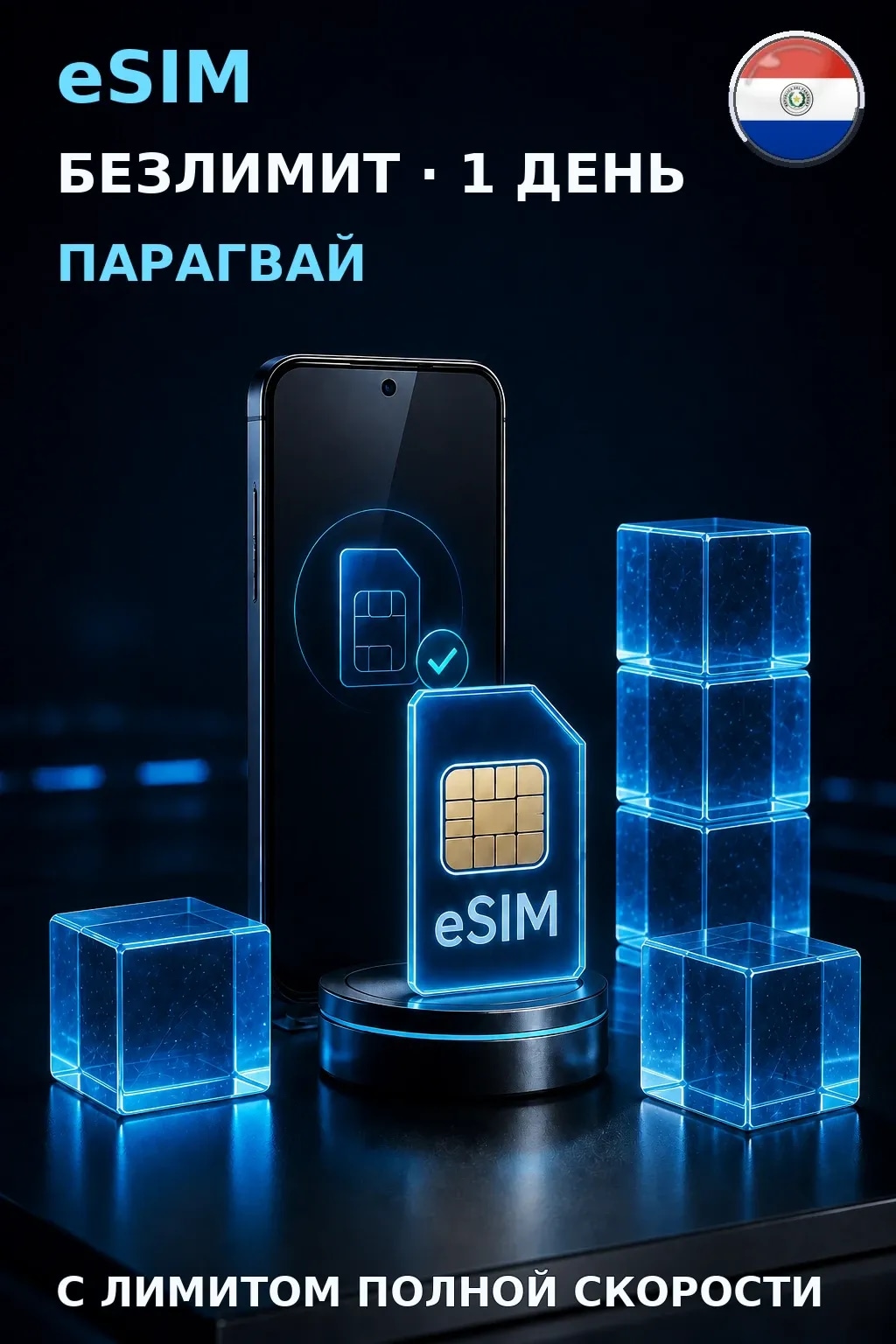 eSIM Парагвай — БЕЗЛИМИТ, 1 день — интернет